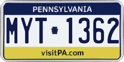 PA license plate MYT1362