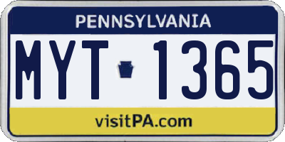 PA license plate MYT1365