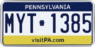 PA license plate MYT1385