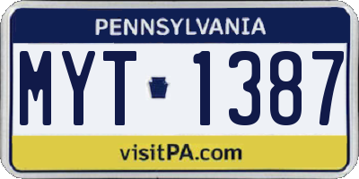 PA license plate MYT1387