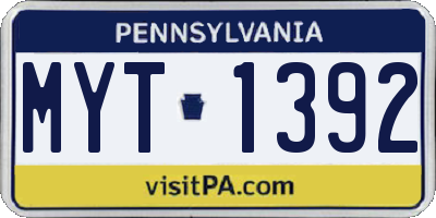 PA license plate MYT1392
