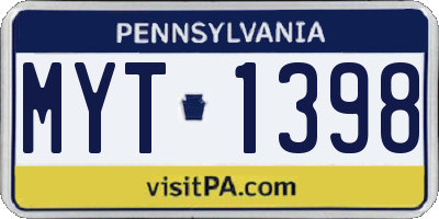 PA license plate MYT1398