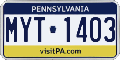 PA license plate MYT1403