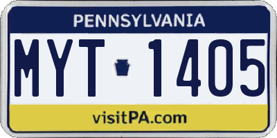 PA license plate MYT1405