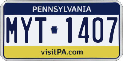 PA license plate MYT1407