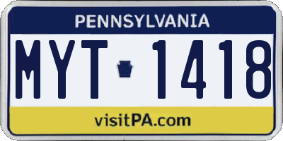 PA license plate MYT1418