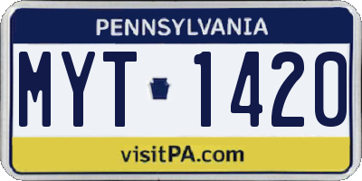 PA license plate MYT1420
