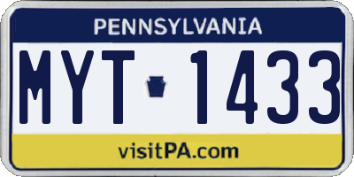 PA license plate MYT1433