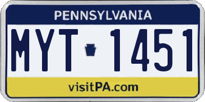PA license plate MYT1451