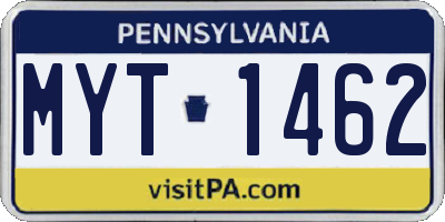PA license plate MYT1462
