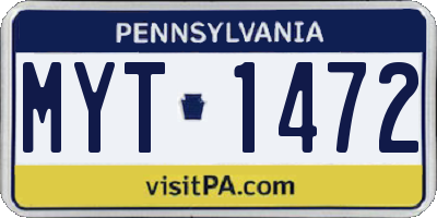 PA license plate MYT1472