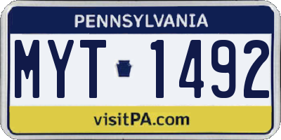 PA license plate MYT1492