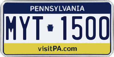 PA license plate MYT1500