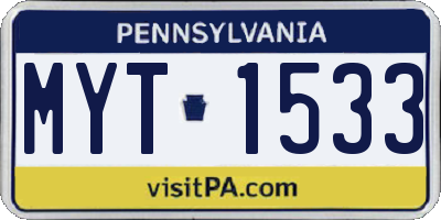 PA license plate MYT1533