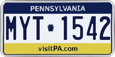 PA license plate MYT1542