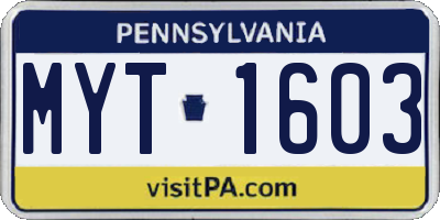 PA license plate MYT1603