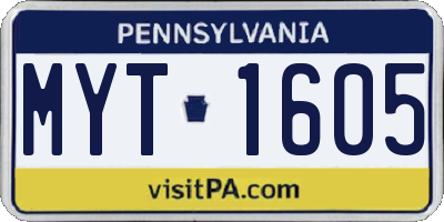 PA license plate MYT1605