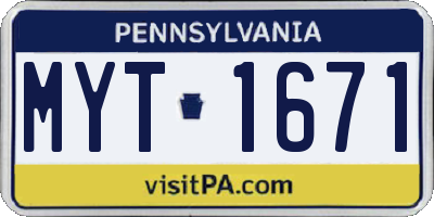 PA license plate MYT1671