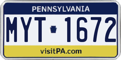 PA license plate MYT1672