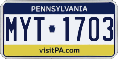 PA license plate MYT1703