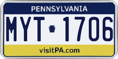 PA license plate MYT1706