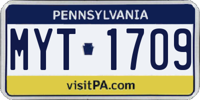 PA license plate MYT1709