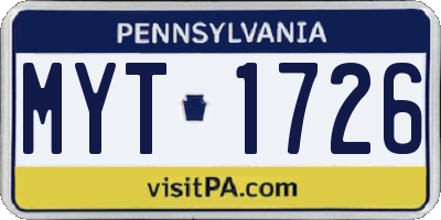 PA license plate MYT1726
