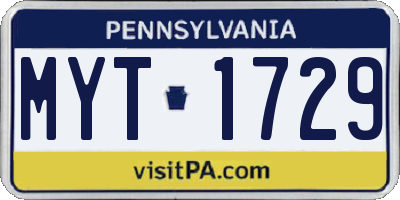 PA license plate MYT1729