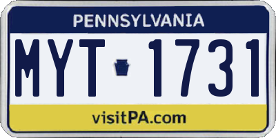 PA license plate MYT1731