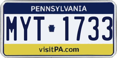 PA license plate MYT1733