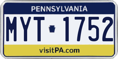 PA license plate MYT1752