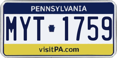 PA license plate MYT1759