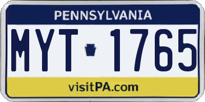PA license plate MYT1765