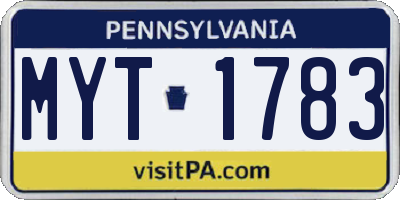 PA license plate MYT1783