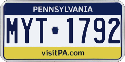 PA license plate MYT1792