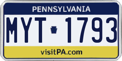 PA license plate MYT1793