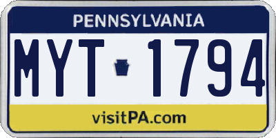 PA license plate MYT1794