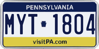 PA license plate MYT1804