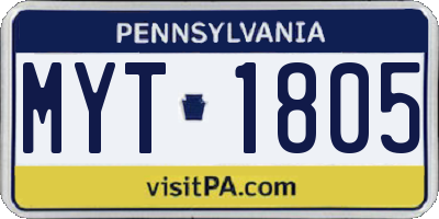 PA license plate MYT1805