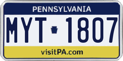 PA license plate MYT1807