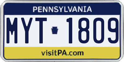 PA license plate MYT1809