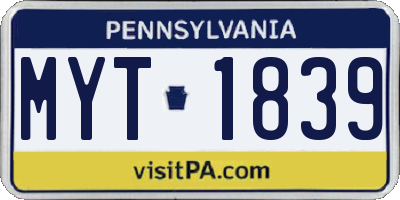 PA license plate MYT1839