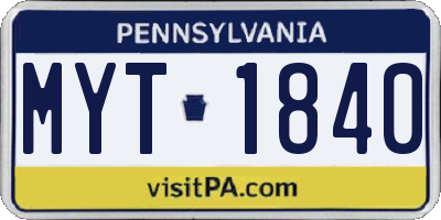 PA license plate MYT1840