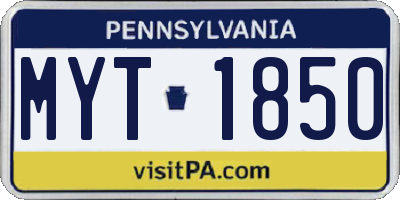 PA license plate MYT1850