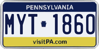 PA license plate MYT1860