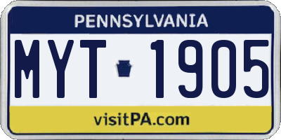 PA license plate MYT1905