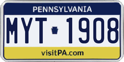 PA license plate MYT1908