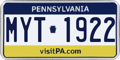 PA license plate MYT1922