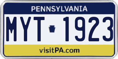 PA license plate MYT1923