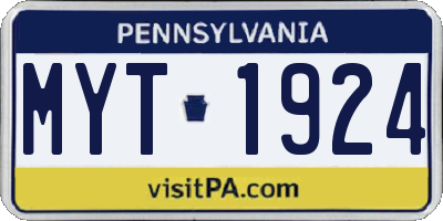 PA license plate MYT1924